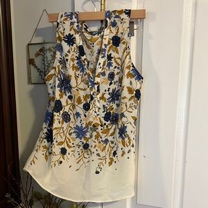 Floral Sleeveless Top - Blue and Gold